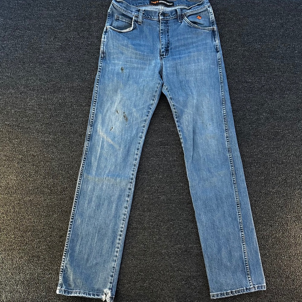 Wrangler FR Advanced Comfort Jeans Mens 32x32 Blue Good Distressed Workwear